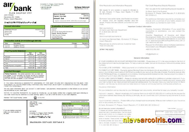 Czechia Air bank mortgage statement, 2 pages,  1-2